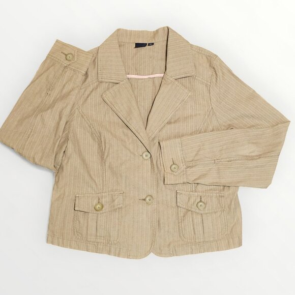 Sonoma Women’s XL Tan Pink Stripe Herringbone Cotton Jacket Lightweight Unlined - Picture 3 of 13